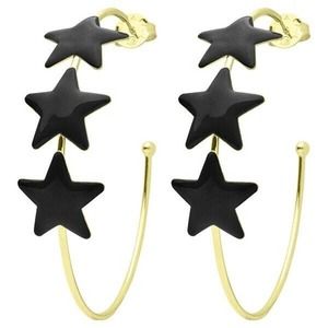 Sheila Fajl Silvina Star Statement Gold Plated Hoop Earrings in Black Resin NEW
